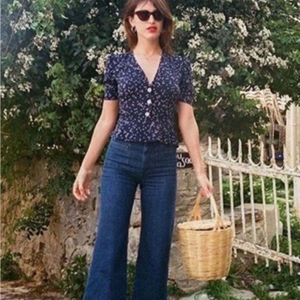 Rouje High-Rise Wide-Leg Jeans in Deep Navy - Picture 7 of 7